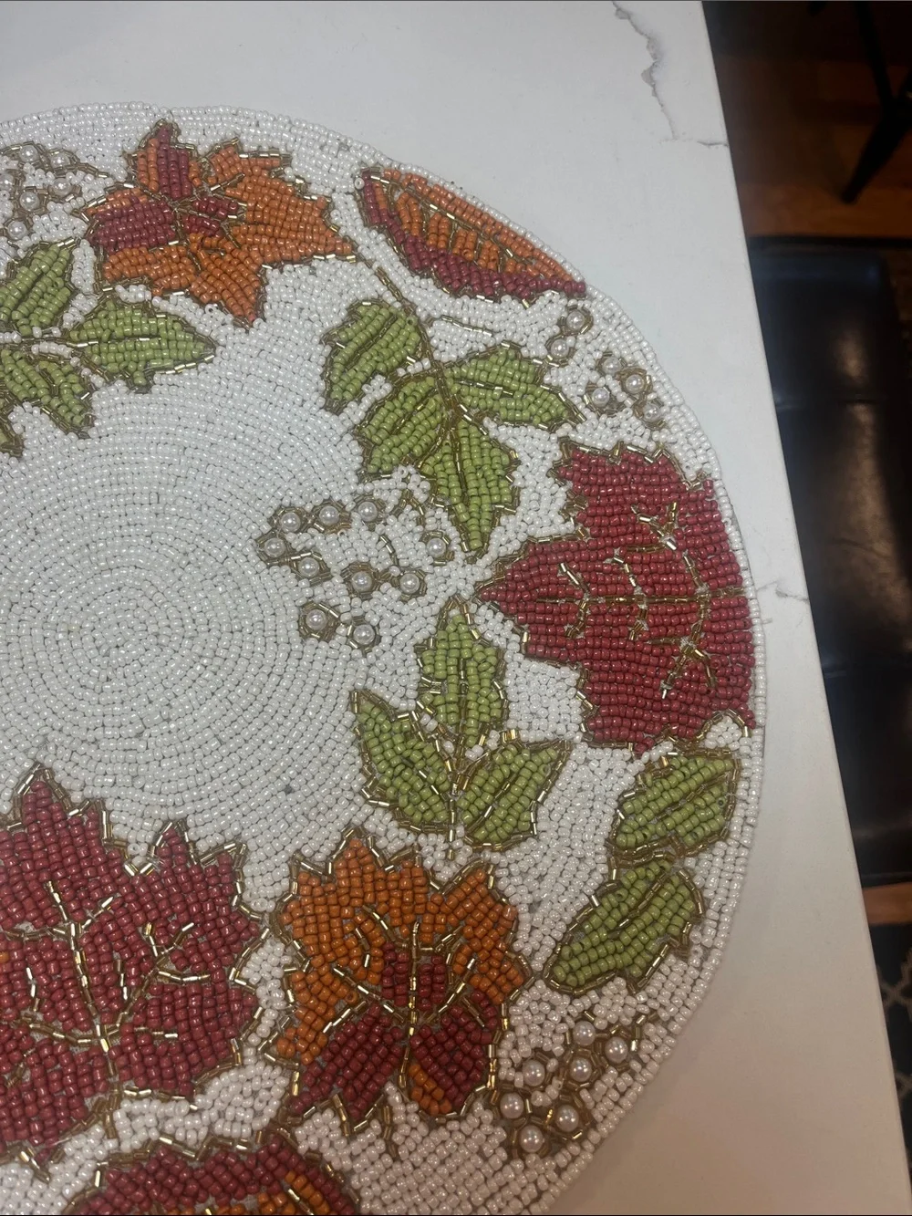 Tahari FALL LEAVES Beaded Placemat Charger 14” Multicolor Fall Thanksgiving NEW